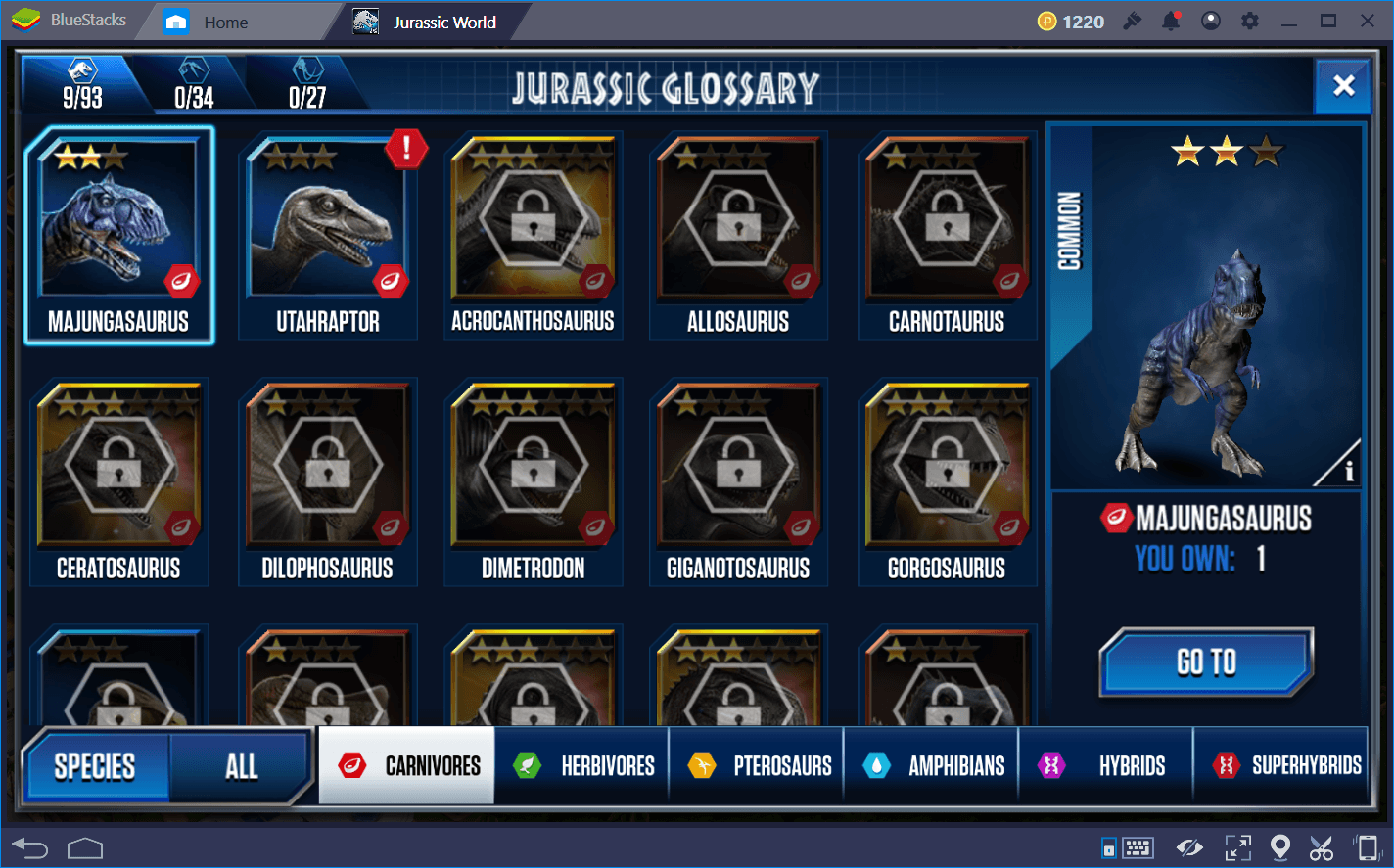 All the dinosaurs found in Jurassic World: The Game