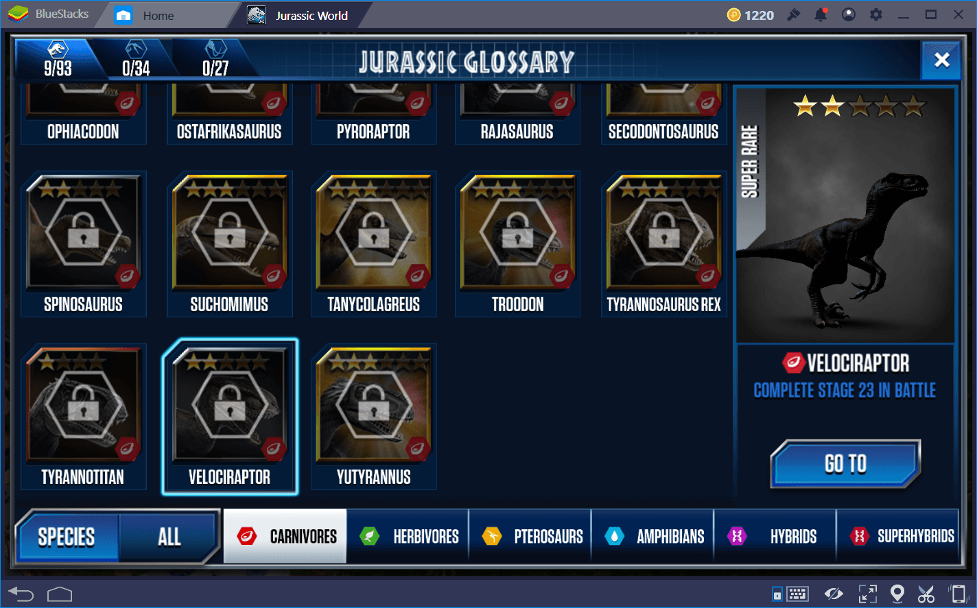 All the dinosaurs found in Jurassic World: The Game