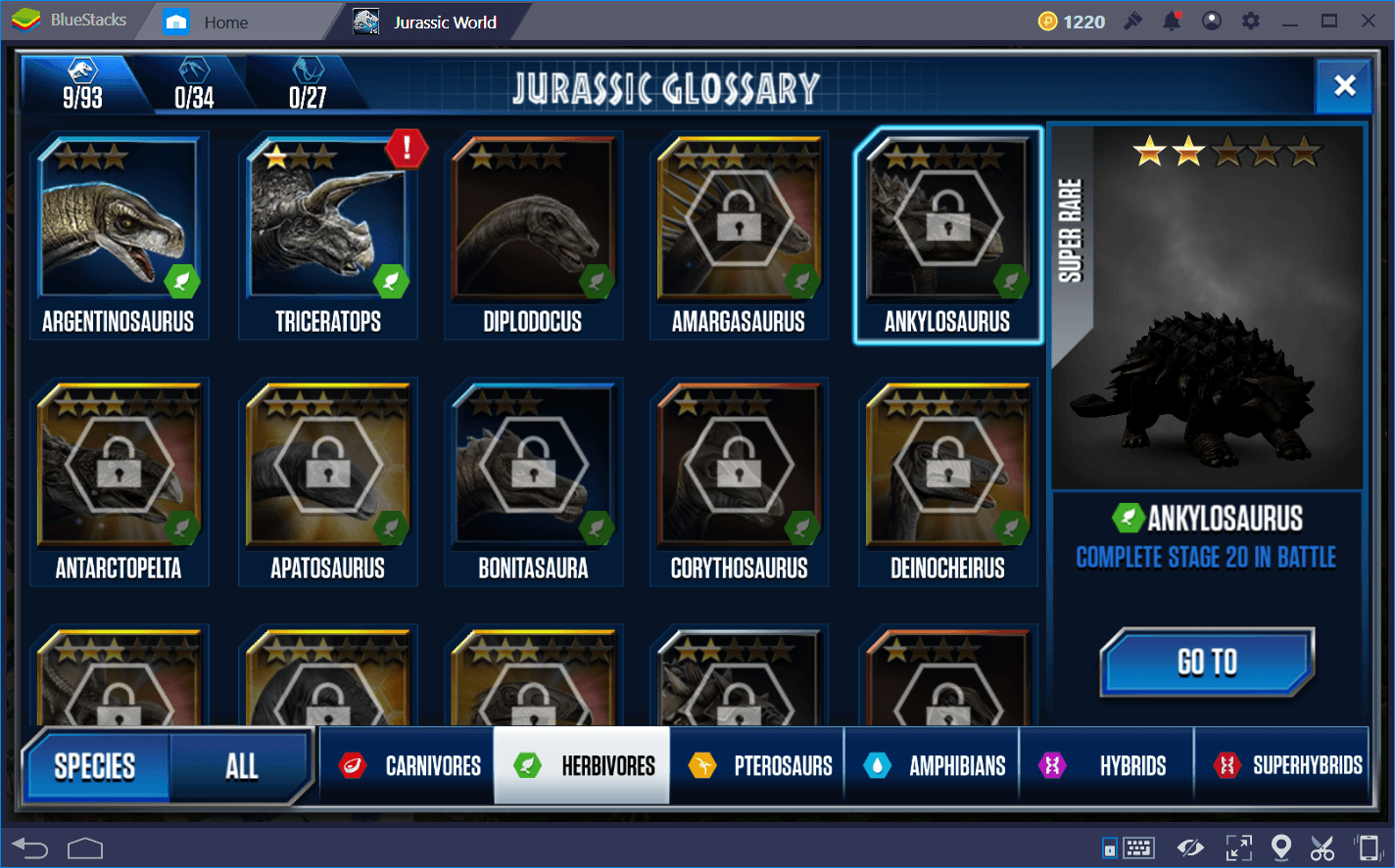 All the dinosaurs found in Jurassic World: The Game