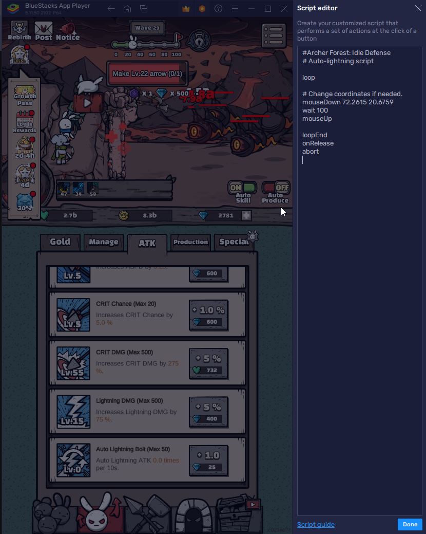 How to Automate Lightning Bolts with BlueStacks Scripting in Archer Forest: Idle Defense