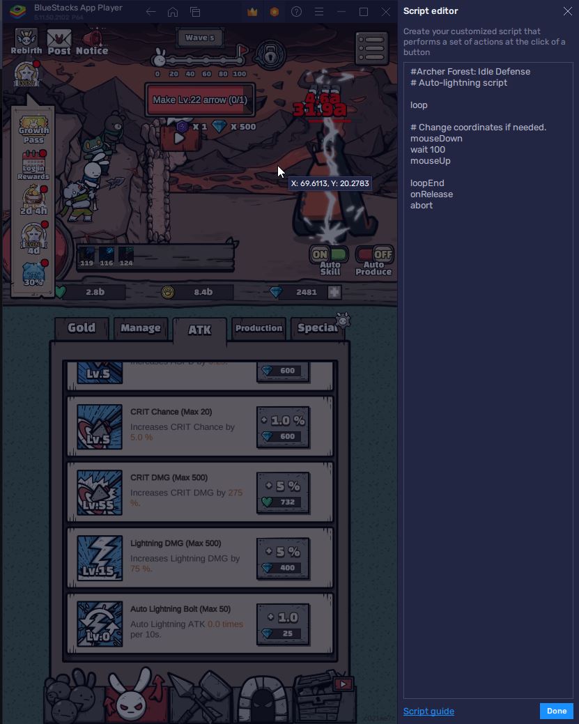 How to Automate Lightning Bolts with BlueStacks Scripting in Archer Forest: Idle Defense