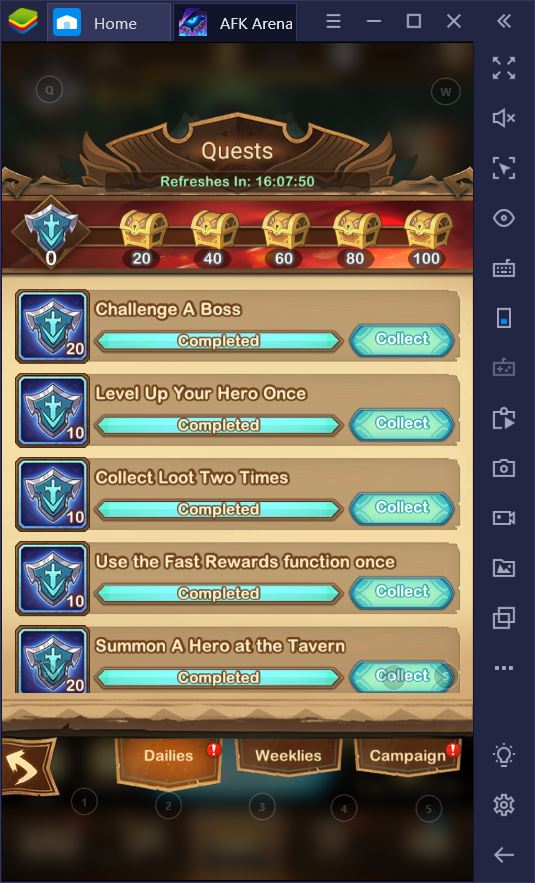 AFK Arena on PC: Daily To-Do List