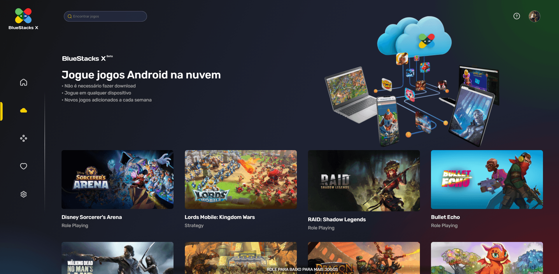 nuvem site de jogos