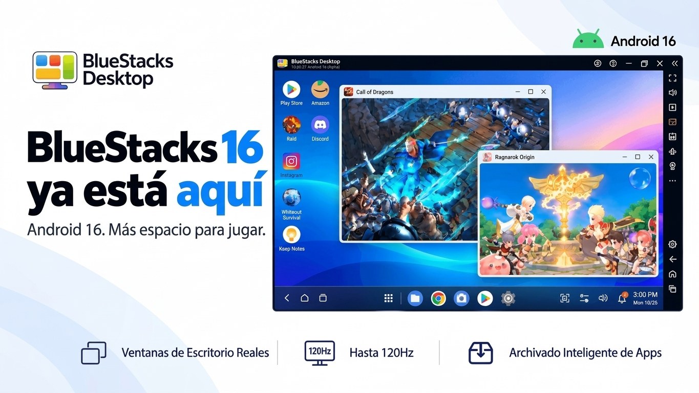 Ya está aquí BlueStacks 16 el primer emulador de Android 16 para PC