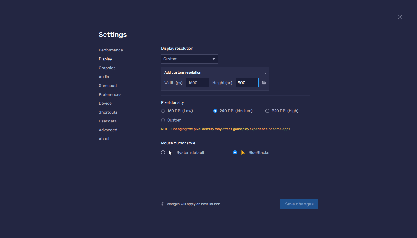 BlueStacksバージョン5.8でカスタム解像度を新たにサポート