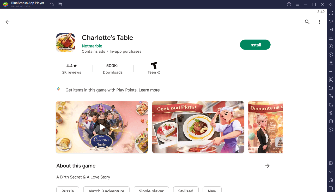 كيفية لعب Charlotte’s Table على الكمبيوتر الشخصي أو Mac باستخدام BlueStacks