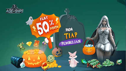 BlueStacks Halloween Loot Menawarkan Diskon Tetap 50% untuk Semua Pembelian di Age of Ships: battleships war