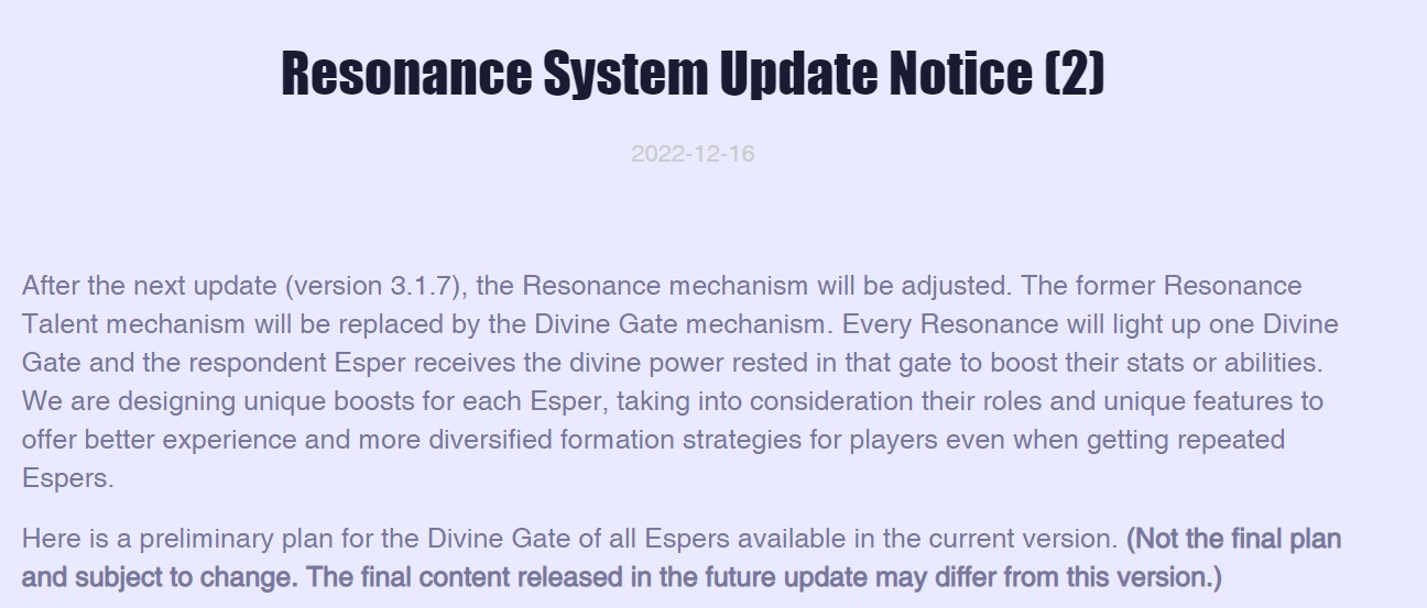 Dislyte Patch 3.1.7 – Resonance System Changes