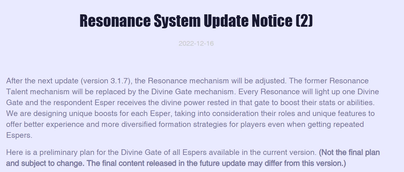 Dislyte Parche 3.1.7 – Cambios en el sistema de resonancia