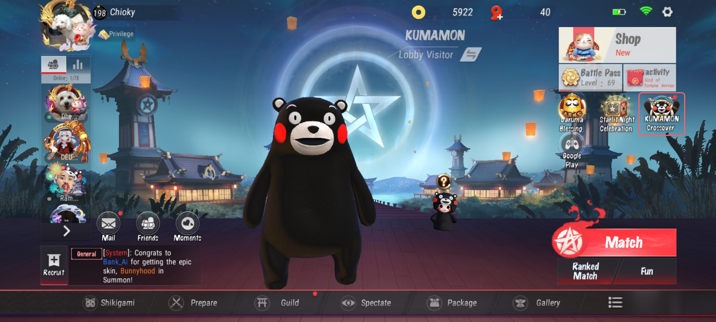 Event Terbaru Onmyoji Arena X Kumamon Hadirkan Beragam Hadiah dan Gacha Gratis !