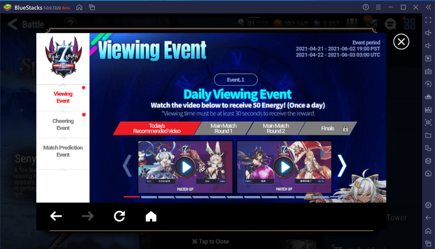 Epic Seven – New Hero Senya, Side Story, 2021 E7WC Event and Web event.
