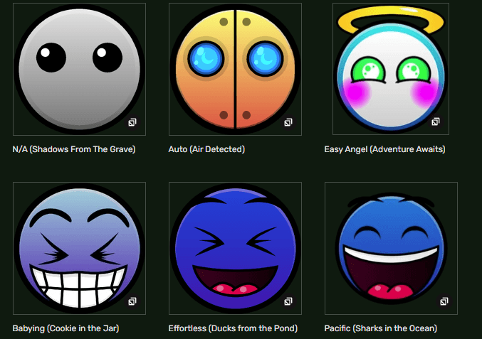 Все типы лиц в Geometry Dash Lite Difficulty Faces