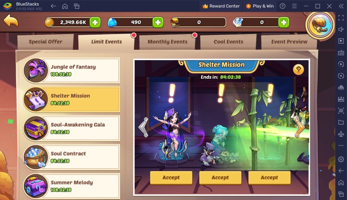 Idle Heroes - Shelter Mission, Imp's Adventure, Jungle of Fantasy und Soul Awakening Gala Events