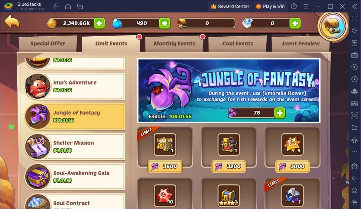 Idle Heroes - Shelter Mission, Imp's Adventure, Jungle of Fantasy und Soul Awakening Gala Events