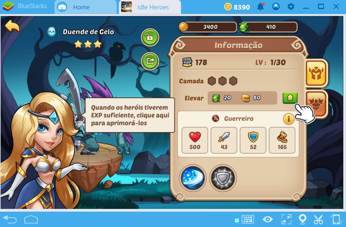 Evoluindo os seus heróis rapidamente em Idle Heroes