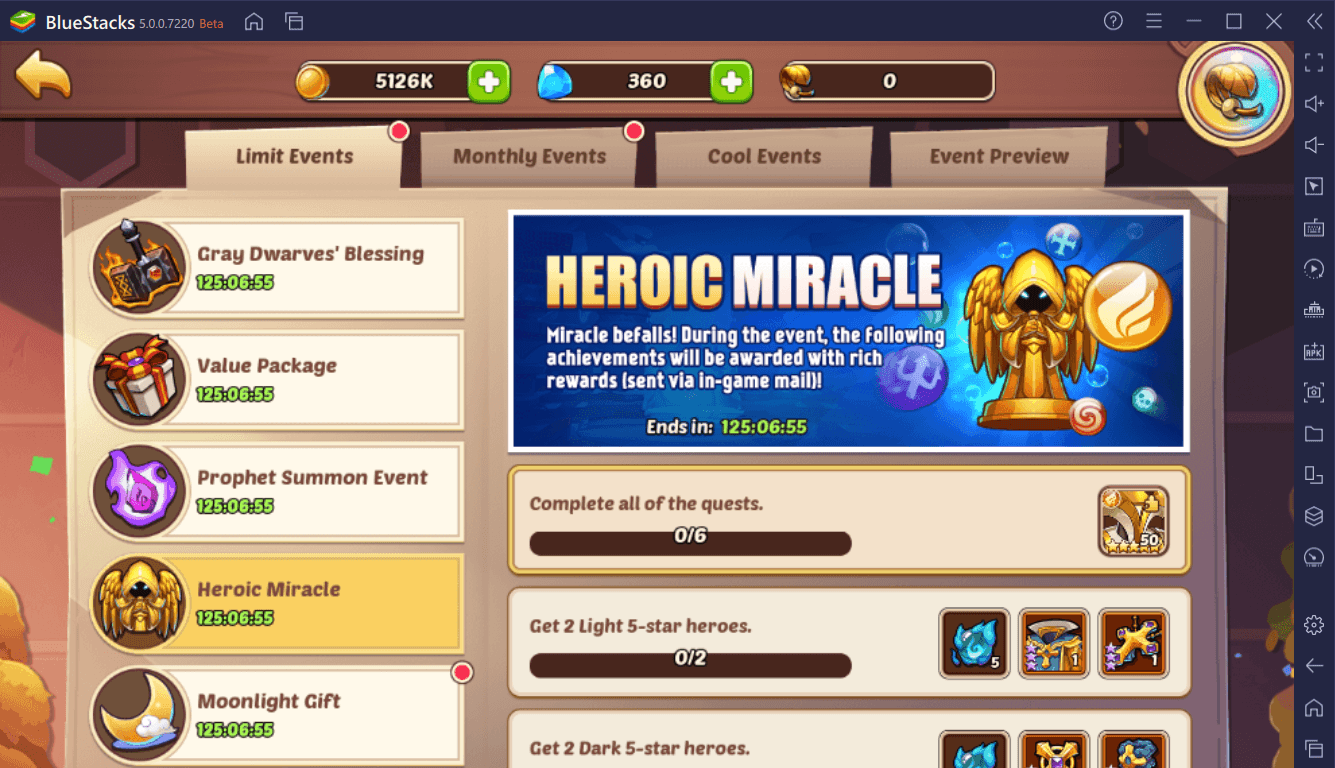 Idle Heroes - Prophet Orb Event, Heroic Miracle, Moonlight Gift, and Gray Dwarf’s Blessing