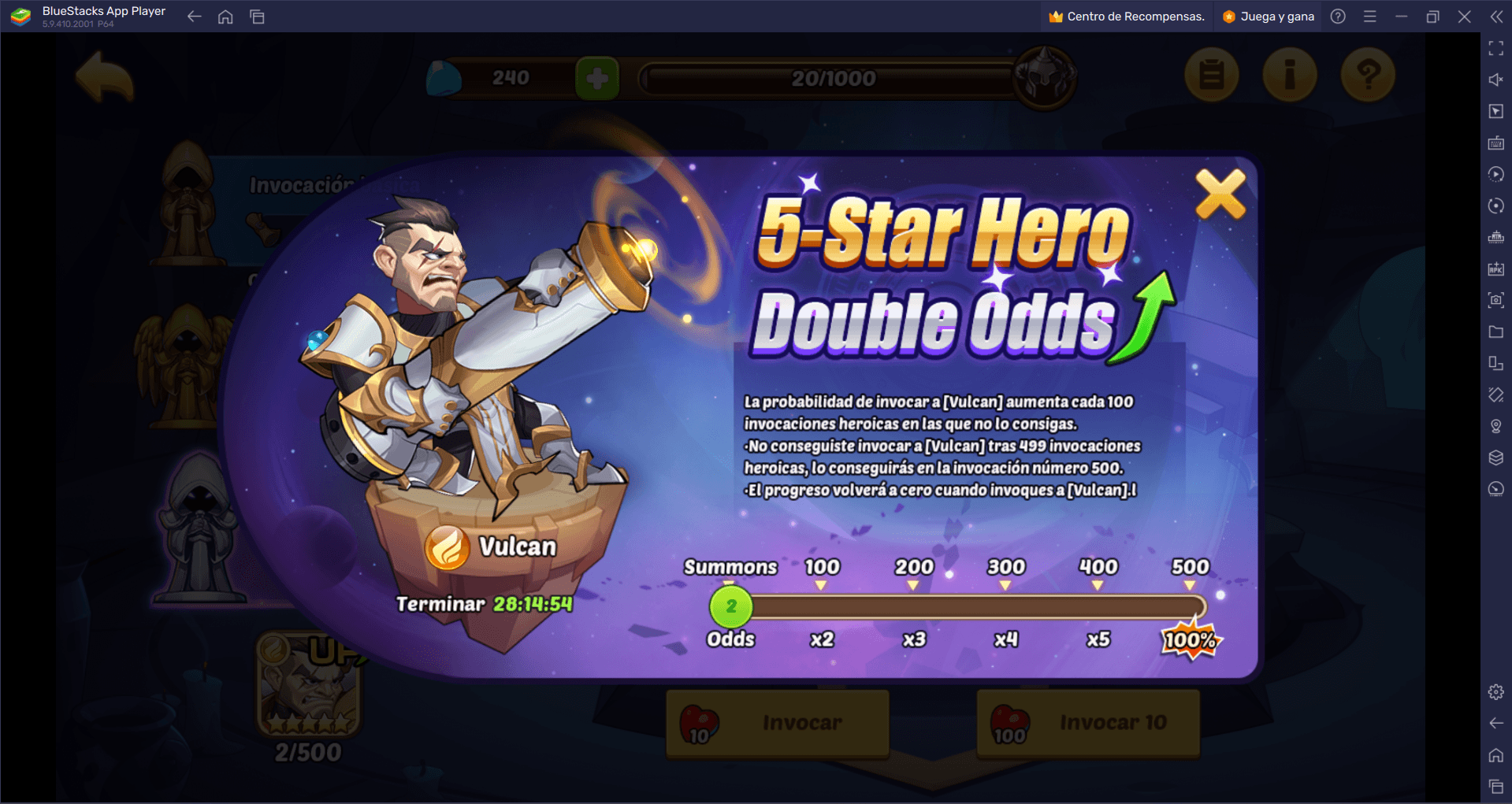 Idle Heroes nuevo héroe Vulcan, evento Palacio de Cristal  y evento Point Milestone