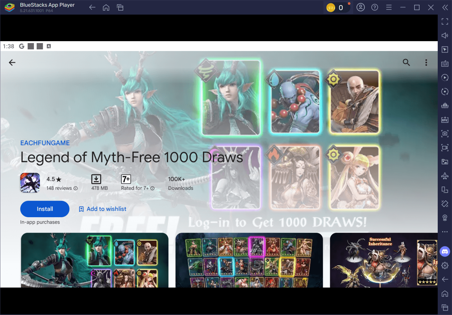 Jak zainstalować i zagrać w Legend of Myth-Free 1000 Draws z BlueStacks na PC