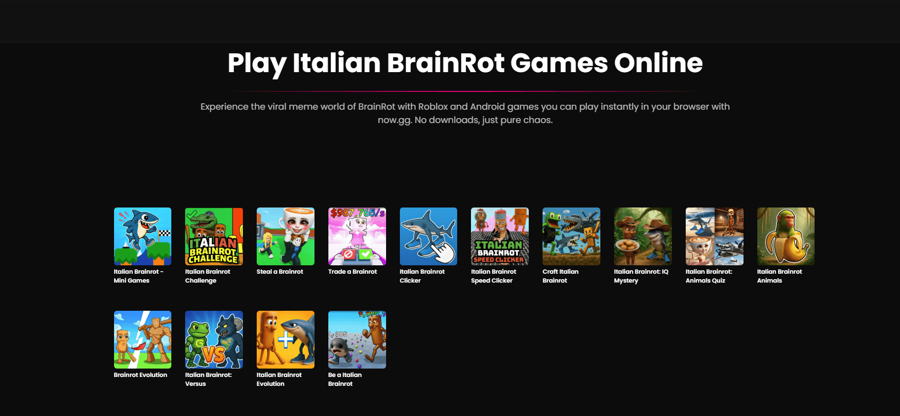 Top 10 Italian Brainrot Games You Can Play on now.gg