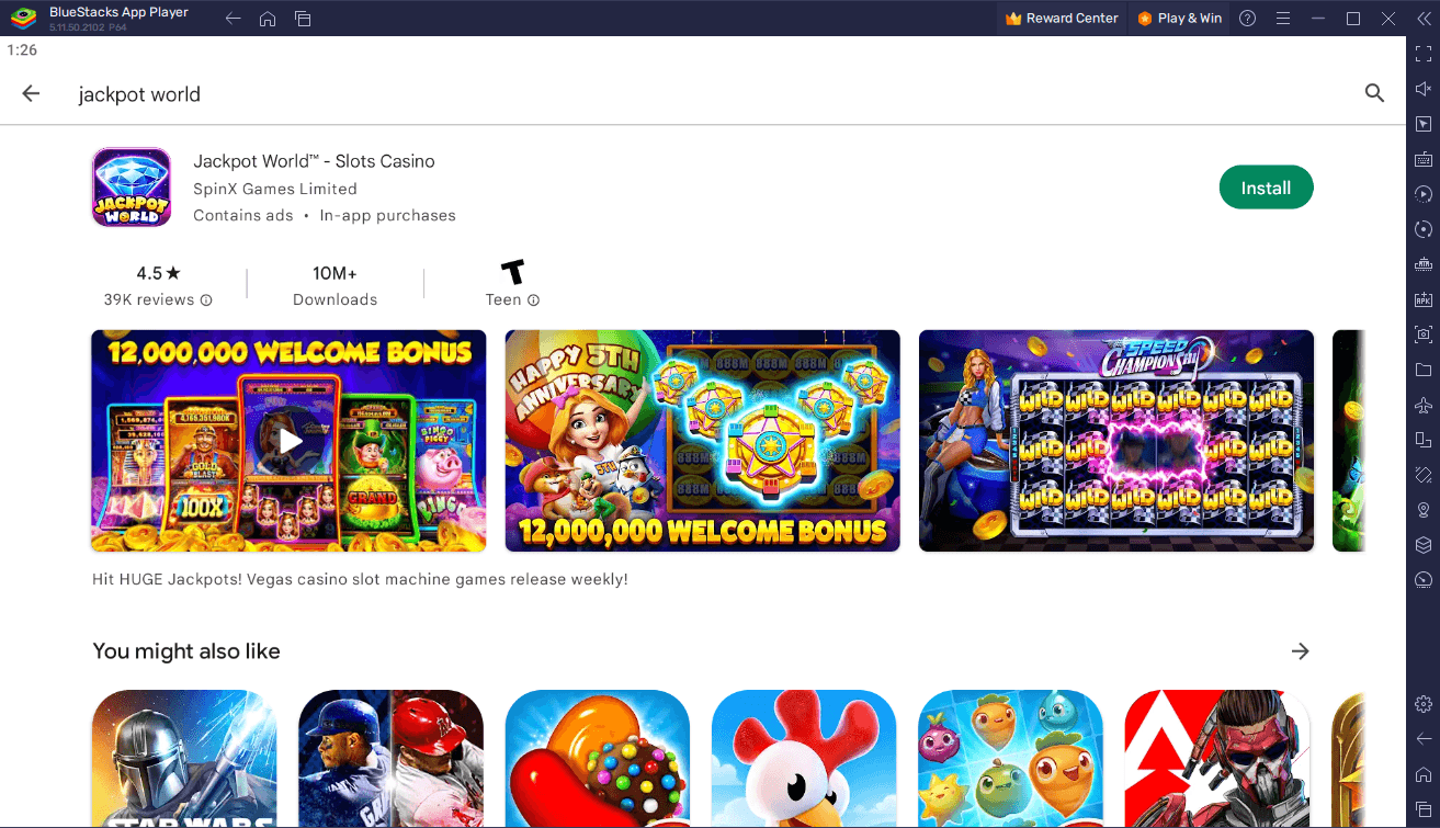 Schritt-für-Schritt Guide zum Spielen von Jackpot World - Slots Casino auf dem PC mit BlueStacks