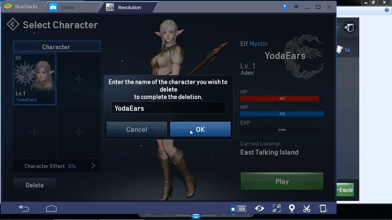 Lineage 2 Revolution Delete Character