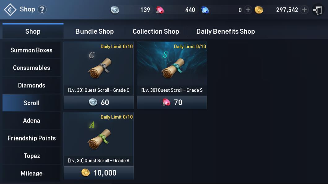 Lineage 2 Revolution Shop Scroll