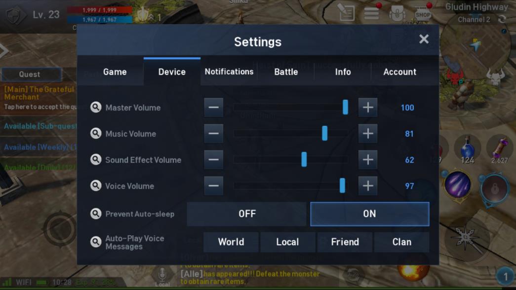 Lineage 2 Revolution Device Settings