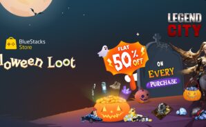 Erhalte 50 % Rabatt auf jeden Einkauf in Legend City mit dem BlueStacks Store Halloween-Loot.