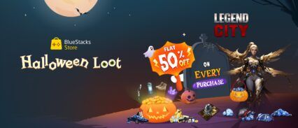 Erhalte 50 % Rabatt auf jeden Einkauf in Legend City mit dem BlueStacks Store Halloween-Loot.