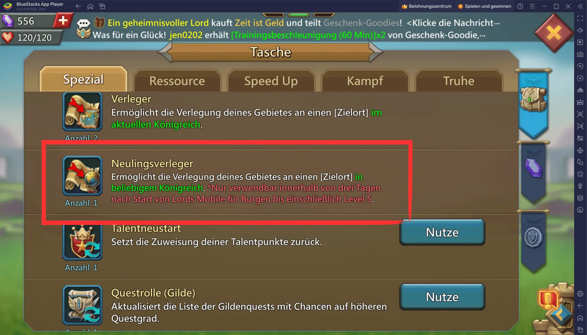 So ziehst du mit deiner Burg in Lords Mobile um