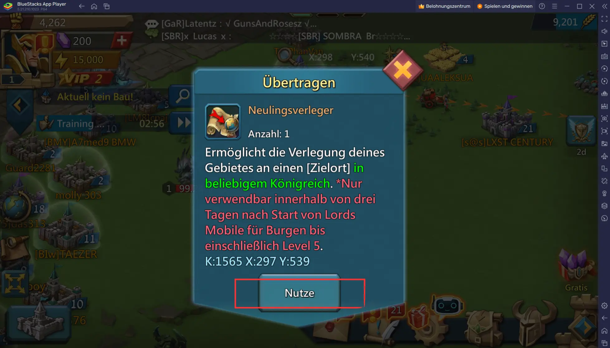 So ziehst du mit deiner Burg in Lords Mobile um