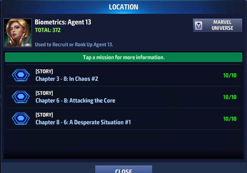 Marvel Future Fight Agent 13 Biometrics