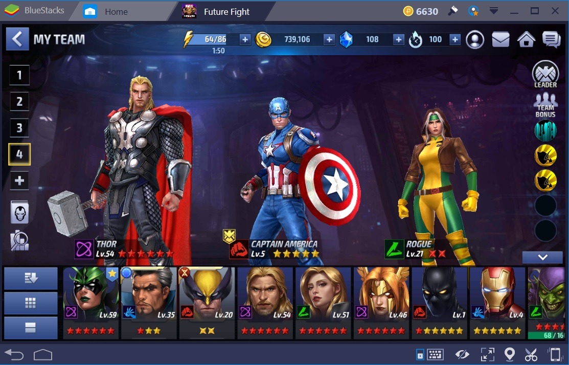 Marvel Future Fight Cap America Thor Rogue