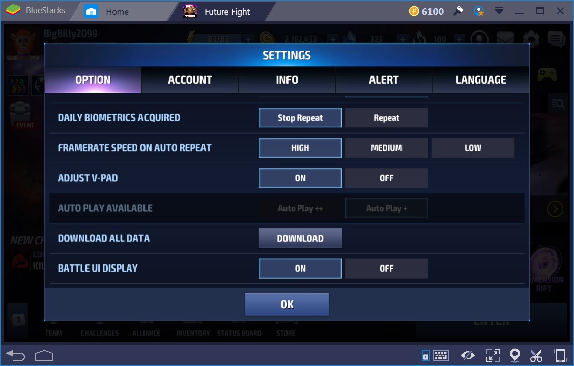 GAME SETTINGS - MARVEL Future Fight