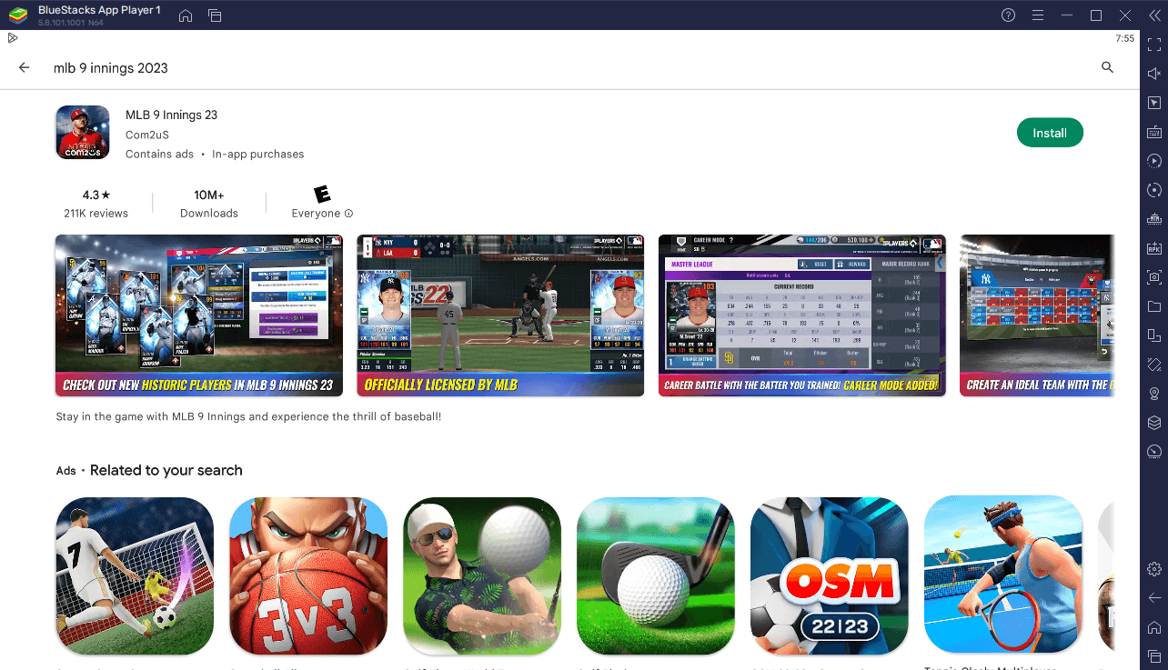 Как установить и играть в MLB 9 Innings 23 на Windows и Mac через BlueStacks