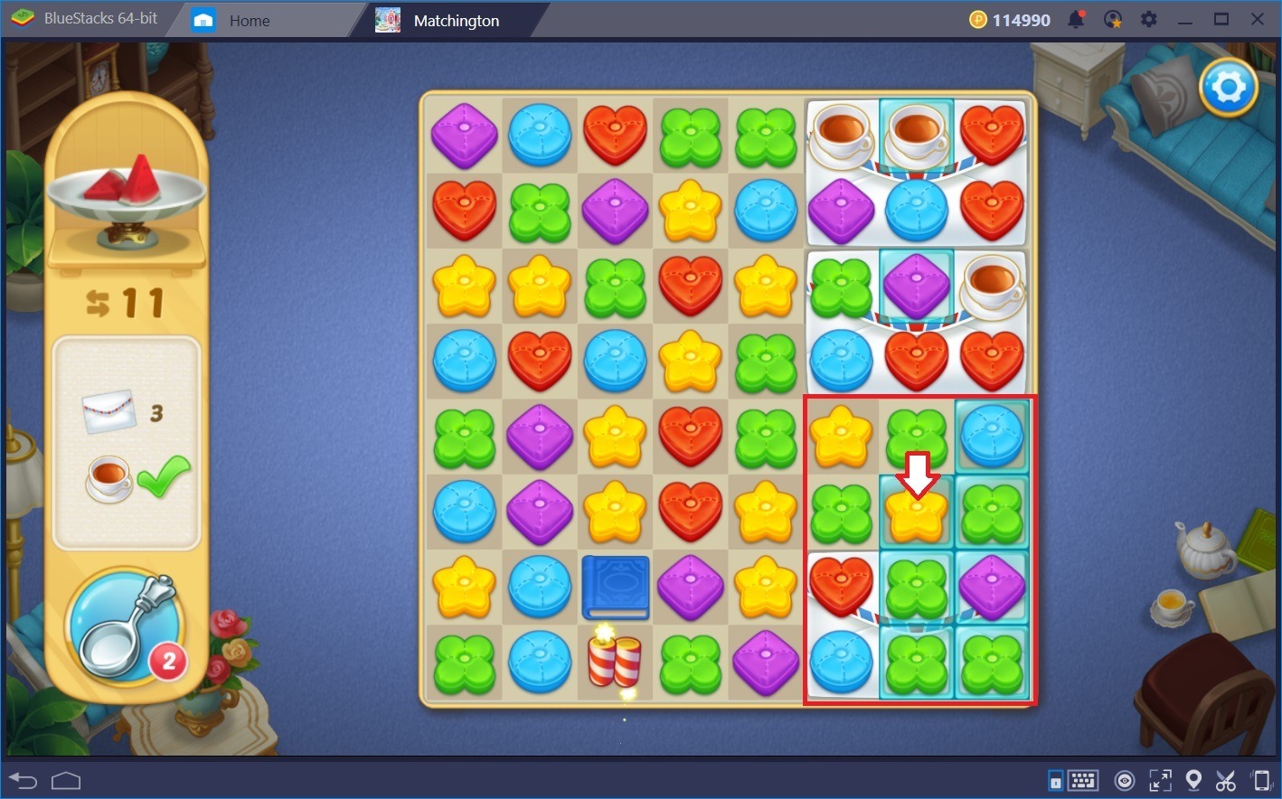 Combinez des Oreillers et Faites Exploser des Planches dans Matchington Mansion avec BlueStacks