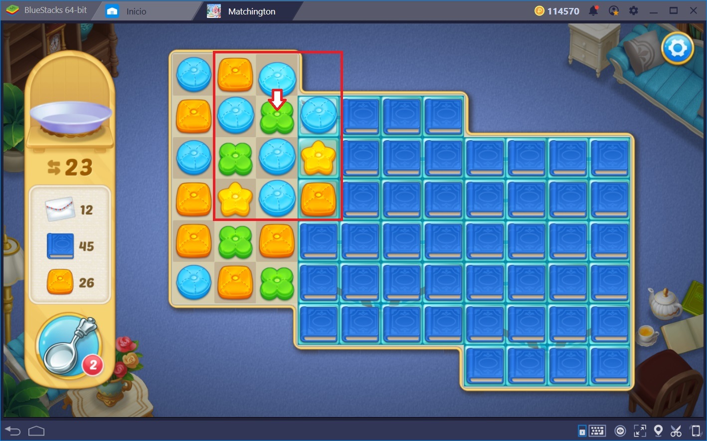 Combina Cojines y Explota los Tableros en Matchington Mansion con BlueStacks