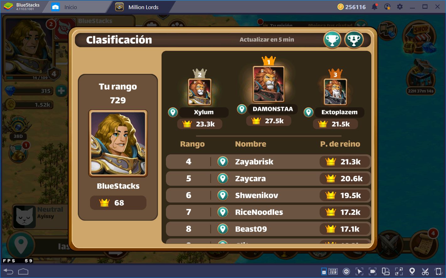 Conquistando el Reino en Million Lords con BlueStacks