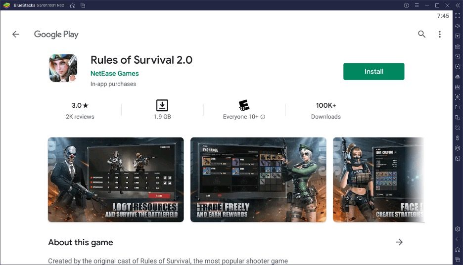 Играем в Rules of Survival 2.0 на ПК с помощью BlueStacks