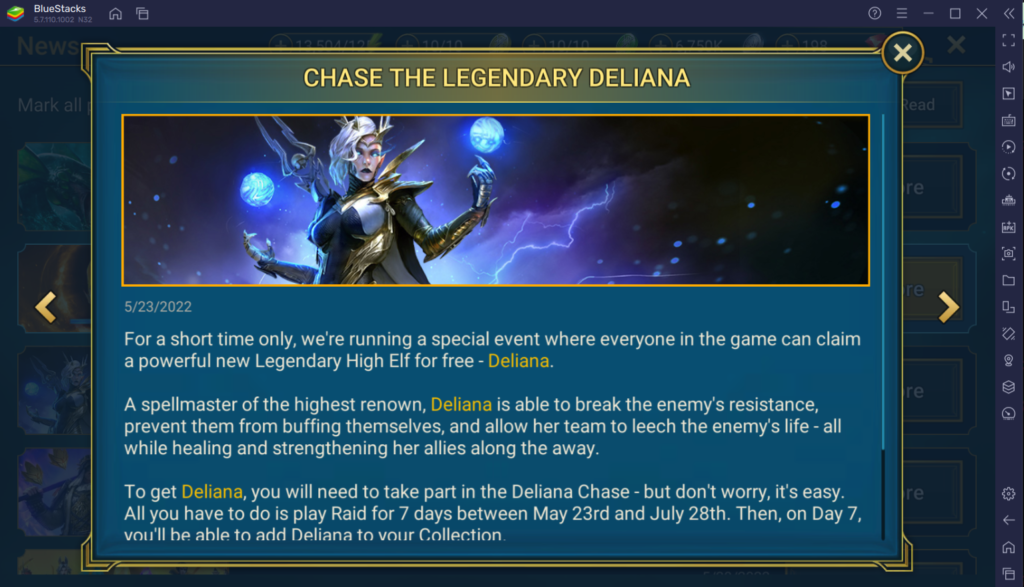Grab the Free Legendary Champion Deliana in Deliana Chase Event for