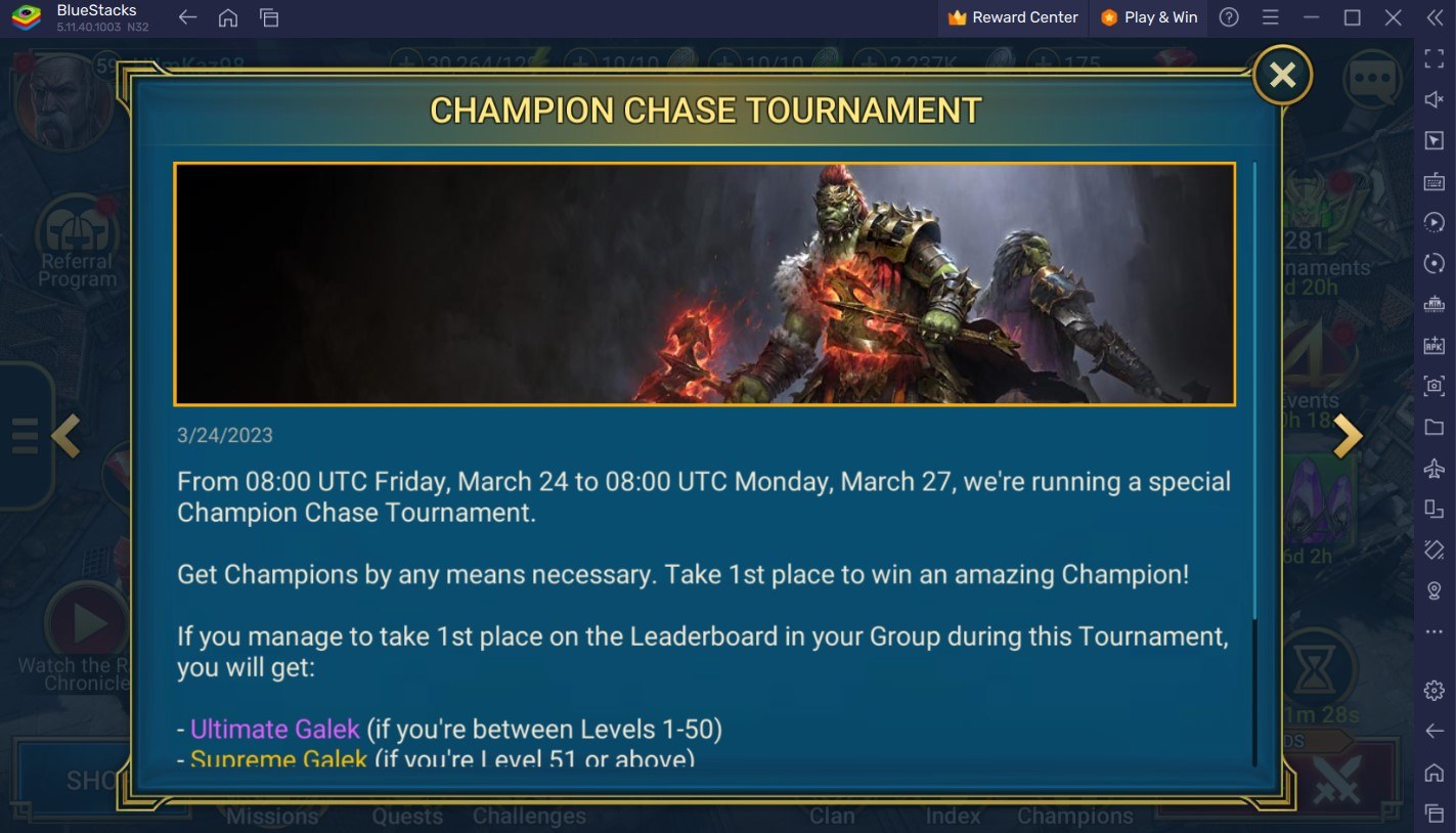 A Chance to get Supreme Galek with the new Champion Chase Tournament