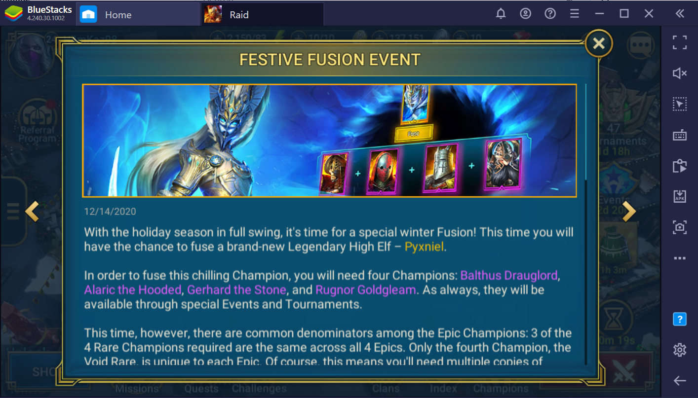 RAID Shadow Legends Christmas Fusion Champion Pyxniel Guide BlueStacks