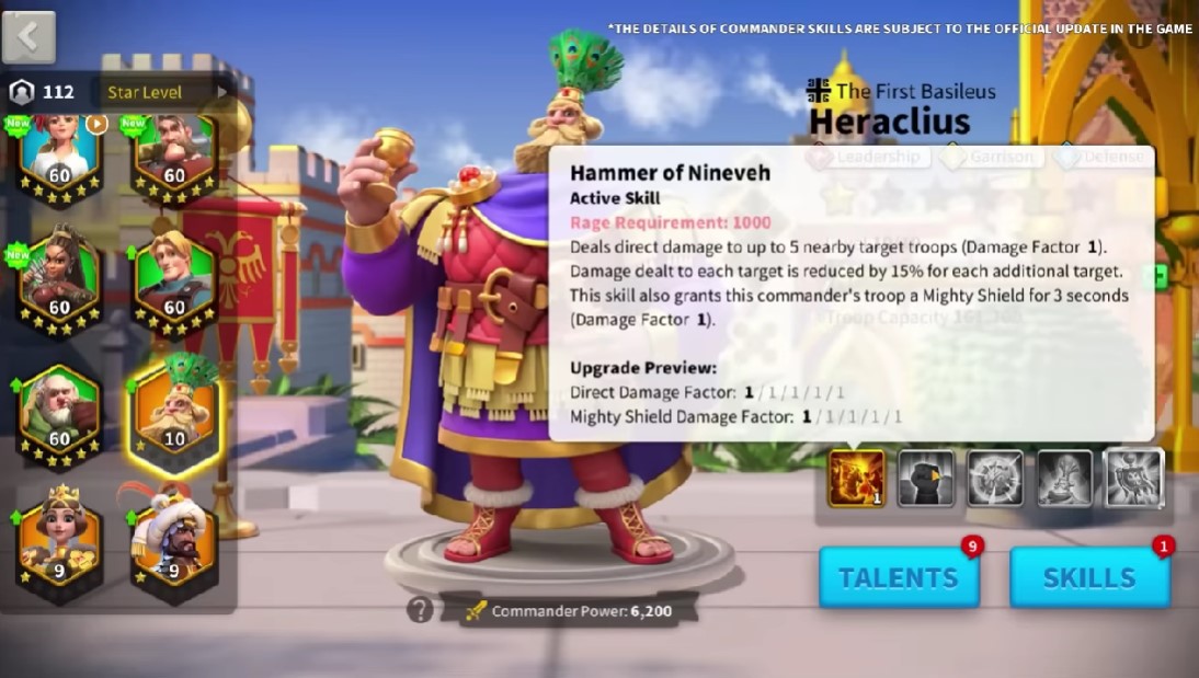 Rise of Kingdoms – New Commanders Babur, Margaret and Heraclius Skills and Abilities