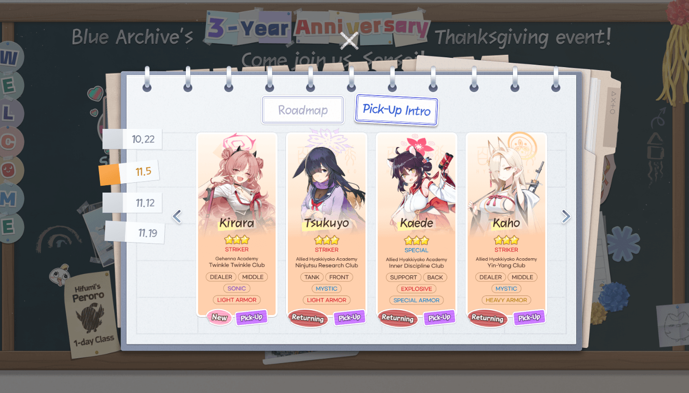 Blue Archive’s 3-Year Anniversary: New Limited Characters & Exciting Rewards - Thanksgiving Event Roadmap