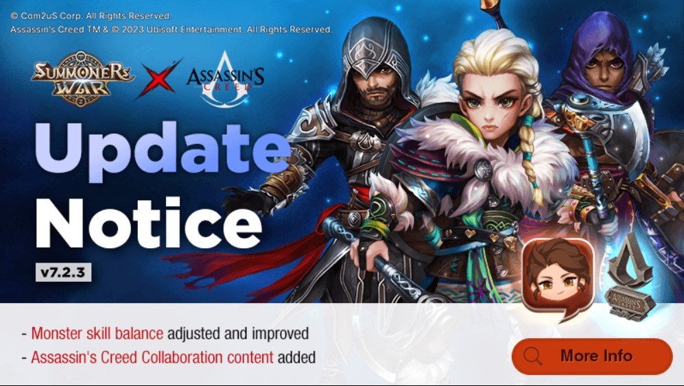 Summoners War: Sky Arena – New Assassins Creed Collaboration Events, Dungeon Adjustments and QOL Improvements in Patch 7.2.3