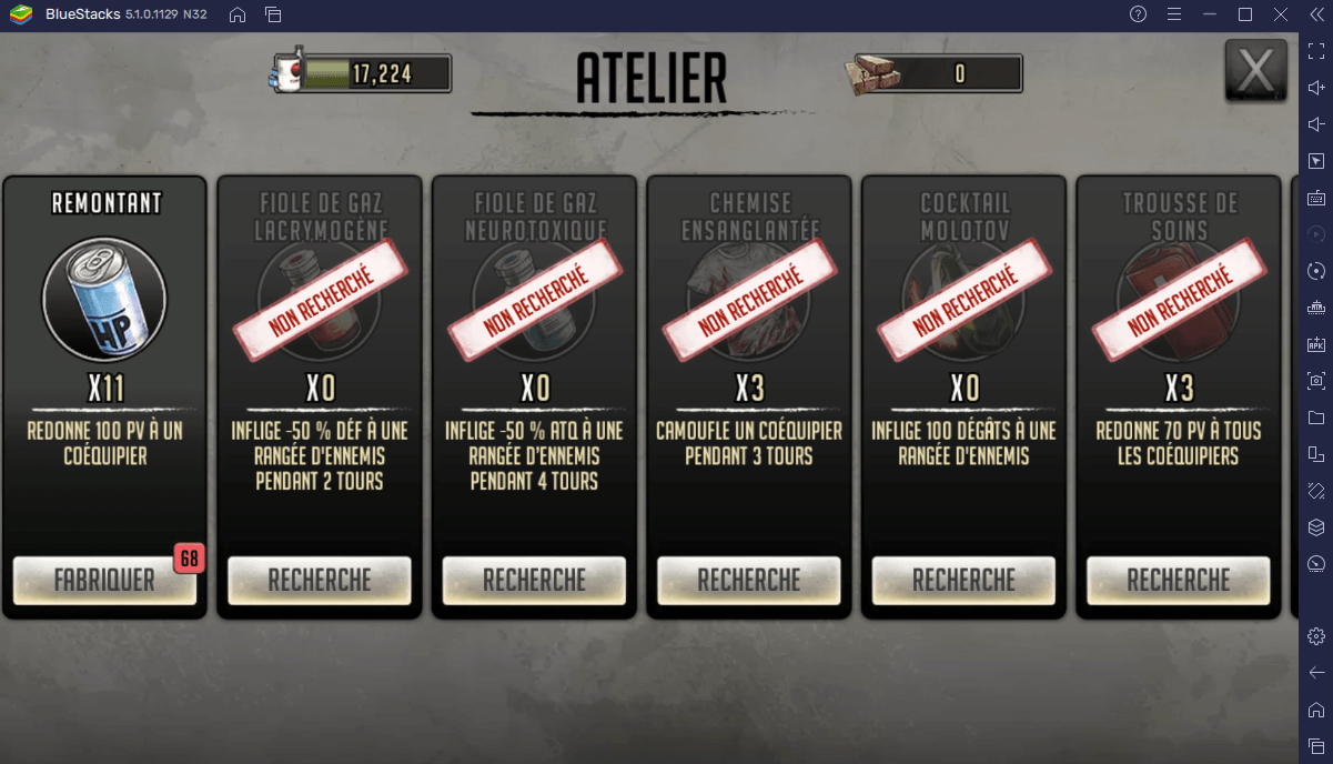 Le Guide de l’Atelier dans The Walking Dead: Road to Survival