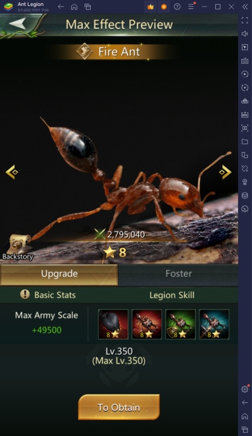 Ant Legion : For the Swarm - Lista de niveles de hormigas especializadas