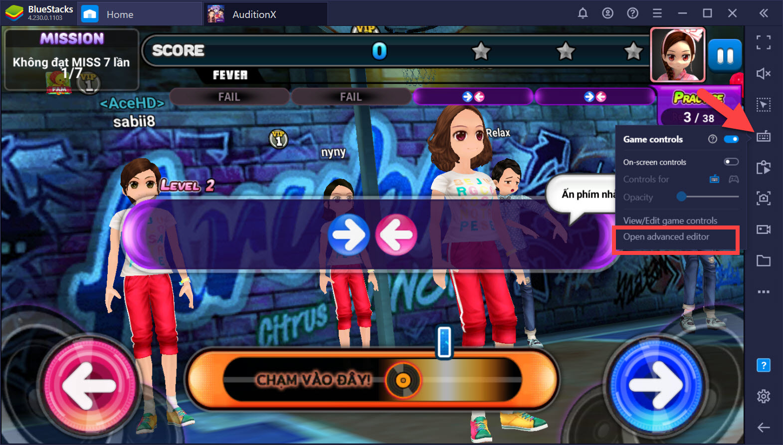 Thiết Lập Game Controls Nhảy 2K, 4K Trong Audition X | Bluestacks