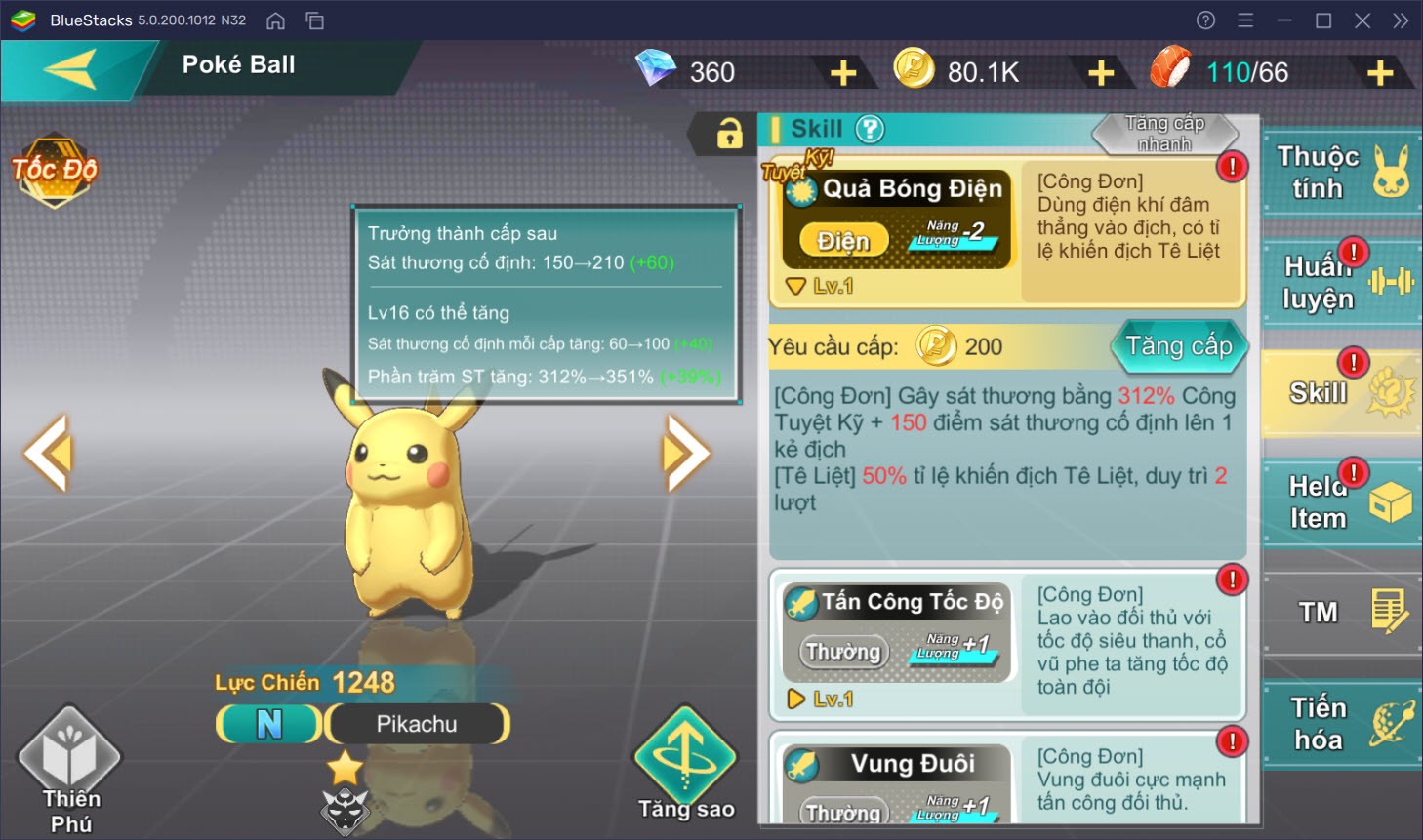 Hướng dẫn nâng cấp, tiến hóa Pokemon trong Bảo Bối Huyền Thoại