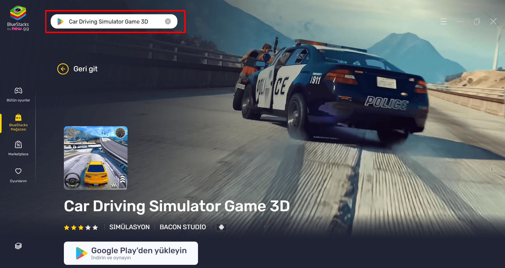 BlueStacks ile PC'de Car Driving Simulator Game 3D Nasıl Oynanır?